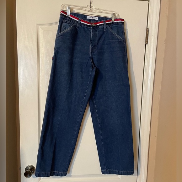 ViINTAGE TOMMY HILFIGER 90s Y2K Carpenter Blue Baggy Wide Leg Jeans Size 10 - Picture 4 of 7